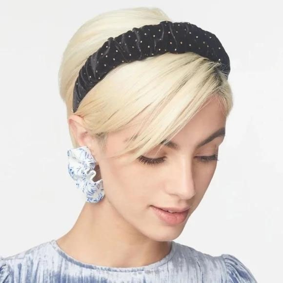 Lele Sadoughi NWT Jet Dot Velvet “Kelly” Black Headband Gold Accents One Size main image 2